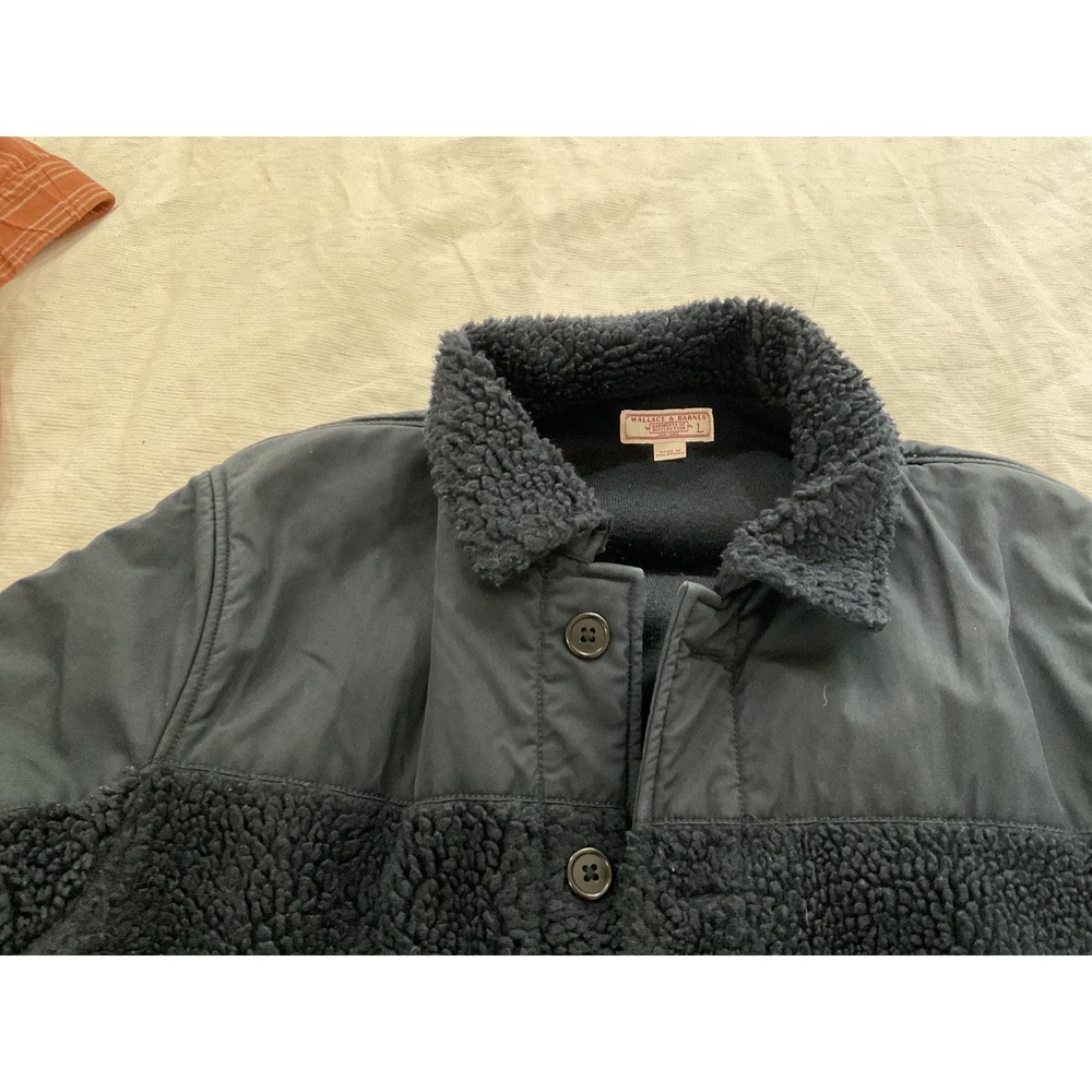 Wallace & Barnes J.Crew Navy Blue Sherpa Fleece Mixed Media Chore Jacket Mens L